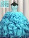 Hot Selling Visible Boning Bling-bling Sweetheart Sleeveless Organza 15 Quinceanera Dress Beading and Ruffles Brush Train Lace Up