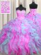 Multi-color Organza Lace Up Sweetheart Sleeveless Floor Length Quinceanera Dress Beading and Appliques and Ruffles  Multi-color Organza Lace Up Sweetheart Sleeveless Floor Length Quinceanera Dress Beading and Appliques and Ruffles
