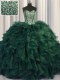 Fine Bling-bling Sweetheart Sleeveless Organza 15th Birthday Dress Beading and Ruffles Brush Train Lace Up