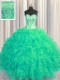 Visible Boning Beaded Bodice Turquoise Quinceanera Dresses Military Ball and Sweet 16 and Quinceanera and For with Beading and Ruffles Sweetheart Sleeveless Lace Up