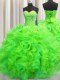 Green Sleeveless Beading and Ruffles Floor Length Vestidos de Quinceanera