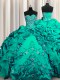 Most Popular Sequins Dark Green Sleeveless Floor Length Beading and Embroidery and Ruffles and Pick Ups Lace Up 15 Quinceanera Dress