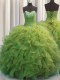 Attractive Beaded Bust Olive Green Lace Up Sweetheart Beading and Ruffles Ball Gown Prom Dress Organza Sleeveless