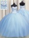Customized Bling-bling Big Puffy Light Blue Ball Gowns Beading Vestidos de Quinceanera Lace Up Tulle Sleeveless Floor Length
