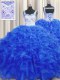 Royal Blue Sleeveless Organza Lace Up Quinceanera Gown for Military Ball and Sweet 16 and Quinceanera