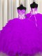 Purple Organza Lace Up Sweetheart Sleeveless Floor Length Ball Gown Prom Dress Appliques and Ruffles