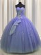 Decent Floor Length Lavender Sweet 16 Quinceanera Dress Tulle Sleeveless Beading and Sequins and Bowknot
