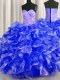 Sumptuous Royal Blue Ball Gowns Beading and Ruffles 15th Birthday Dress Lace Up Organza Sleeveless Floor Length