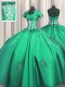 Turquoise Ball Gowns Beading and Appliques and Ruching Ball Gown Prom Dress Lace Up Taffeta Short Sleeves Floor Length