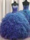Excellent Beaded Bust Floor Length Ball Gowns Sleeveless Blue Quince Ball Gowns Lace Up