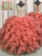 V Neck High Low Ball Gowns Sleeveless Coral Red Vestidos de Quinceanera Lace Up