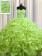 Discount Pick Ups Sweetheart Sleeveless Court Train Lace Up Quince Ball Gowns Yellow Green Organza