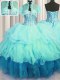 Visible Boning Bling-bling Multi-color Sweetheart Lace Up Beading and Ruffled Layers Sweet 16 Dresses Sleeveless