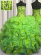 Visible Boning Beaded Bodice Multi-color Sleeveless Organza Lace Up Ball Gown Prom Dress for Military Ball and Sweet 16 and Quinceanera