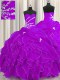Traditional Sweetheart Sleeveless Lace Up Sweet 16 Quinceanera Dress Purple Organza