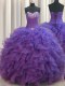 Beaded Bust Purple Ball Gowns Organza Sweetheart Sleeveless Beading and Ruffles Floor Length Lace Up Sweet 16 Dress