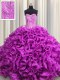 Visible Boning Fuchsia Sleeveless Organza Lace Up Quinceanera Gowns for Military Ball and Sweet 16 and Quinceanera