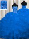 Sweep Train Royal Blue Sleeveless Beading and Ruffles Lace Up Sweet 16 Dresses