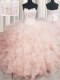 Traditional Visible Boning Scalloped Peach Sleeveless Floor Length Beading and Ruffles Lace Up 15th Birthday Dress
