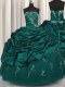 Strapless Sleeveless 15th Birthday Dress Floor Length Beading and Appliques and Embroidery and Pick Ups Peacock Green Taffeta