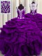 Fantastic See Through Back Floor Length Zipper Quinceanera Gown Purple for Military Ball and Sweet 16 and Quinceanera with Beading and Ruffles and Sequins and Pick Ups