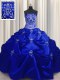 Dazzling Royal Blue Taffeta Lace Up Strapless Sleeveless Floor Length Sweet 16 Dress Beading and Appliques and Embroidery