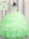 Scoop See Through Sleeveless Lace Up Floor Length Beading and Ruffles and Pick Ups Quinceanera Gown