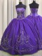 Purple Sleeveless Beading and Embroidery Floor Length Quinceanera Dress