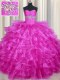 Sweet Fuchsia Sleeveless Floor Length Beading and Ruffled Layers Lace Up 15 Quinceanera Dress