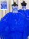 Fabulous Visible Boning Beaded Bodice Royal Blue Ball Gowns Beading and Ruffles Vestidos de Quinceanera Lace Up Organza Sleeveless Floor Length