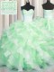 Visible Boning Two Tone Multi-color Ball Gowns Beading and Ruffles 15 Quinceanera Dress Lace Up Organza Sleeveless Floor Length