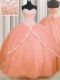 Spectacular Brush Train Peach Ball Gowns Beading and Appliques Sweet 16 Dress Lace Up Organza Sleeveless With Train