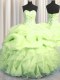 Unique Pick Ups Visible Boning Ball Gowns 15th Birthday Dress Yellow Green Sweetheart Organza Sleeveless Floor Length Lace Up