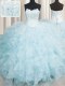 Best Selling Scalloped Floor Length Lace Up Sweet 16 Quinceanera Dress Baby Blue for Military Ball and Sweet 16 and Quinceanera with Ruffles