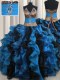 Leopard Two Tone V Neck Floor Length Ball Gowns Sleeveless Blue And Black Quinceanera Gown Lace Up
