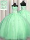 Puffy Skirt Apple Green Ball Gowns Organza Sweetheart Sleeveless Beading and Appliques Floor Length Zipper Vestidos de Quinceanera