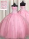 Pretty Organza Sweetheart Sleeveless Zipper Beading and Appliques Quinceanera Gown in Rose Pink