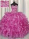 Visible Boning Fuchsia Quinceanera Gown Military Ball and Sweet 16 and Quinceanera and For with Beading and Ruffles Strapless Sleeveless Lace Up