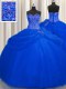 Simple Big Puffy Royal Blue Sleeveless Floor Length Beading Lace Up Quinceanera Dress