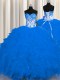 Royal Blue Ball Gowns Appliques and Ruffles Vestidos de Quinceanera Lace Up Organza Sleeveless Floor Length