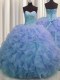 Luxury Organza Sweetheart Sleeveless Lace Up Beading and Ruffles Quinceanera Dress in Blue