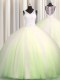 Smart Zipple Up Big Puffy Yellow Green Quinceanera Dresses Tulle Brush Train Sleeveless Beading and Appliques