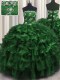 Classical Dark Green Organza Lace Up Strapless Sleeveless Floor Length Sweet 16 Dress Appliques and Ruffles and Ruffled Layers