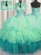 Visible Boning Bling-bling Sleeveless Organza Floor Length Lace Up 15th Birthday Dress in Multi-color with Beading and Ruffled Layers