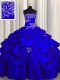 Decent Royal Blue Lace Up Strapless Appliques and Pick Ups Quinceanera Dress Taffeta Sleeveless
