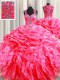 Free and Easy Zipper Up See Through Back Hot Pink Straps Zipper Beading and Ruffles and Pick Ups Sweet 16 Dress Sleeveless