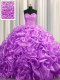 Lilac Sweet 16 Dress Military Ball and Sweet 16 and Quinceanera and For with Beading and Pick Ups Sweetheart Sleeveless Court Train Lace Up