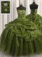 Olive Green Organza Lace Up Sweetheart Sleeveless Floor Length Quinceanera Dresses Beading and Appliques and Pick Ups Olive Green Organza Lace Up Sweetheart Sleeveless Floor Length Quinceanera Dresses Beading and Appliques and Pick Ups