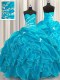 Nice Aqua Blue Sleeveless Organza Lace Up Sweet 16 Dresses for Military Ball and Sweet 16 and Quinceanera