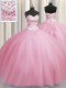 Adorable Bling-bling Big Puffy Sleeveless Tulle Floor Length Lace Up Quinceanera Gown in Rose Pink with Beading